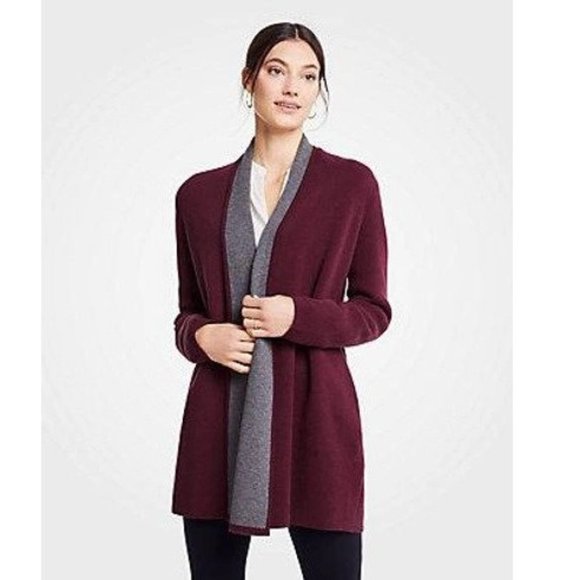 Ann Taylor Sweaters - Ann Taylor Wool Cotton Open Long Shawl Cardigan